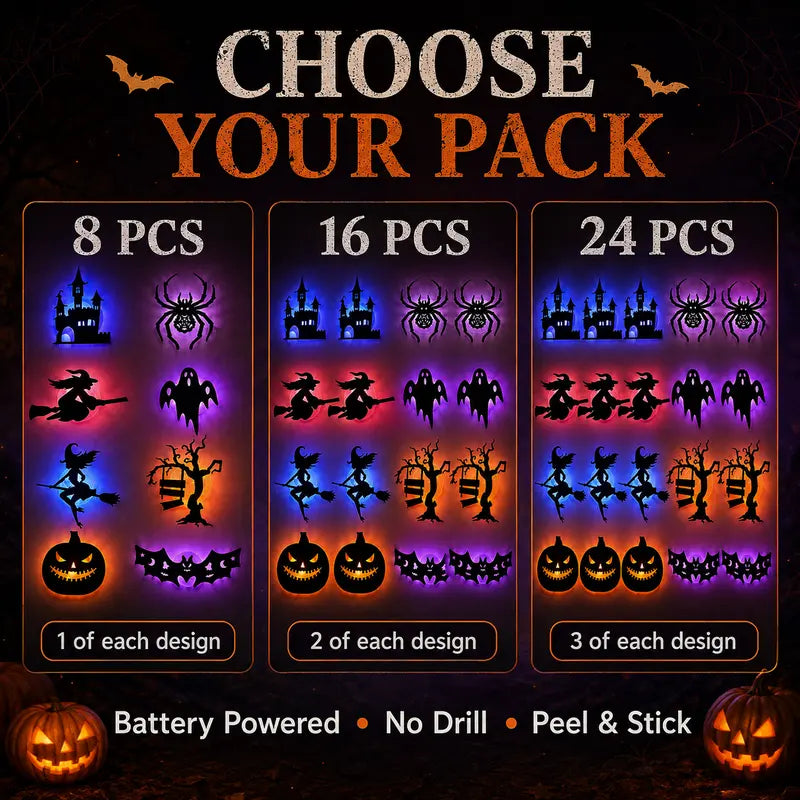 🎃Halloween LED Silhouette Wall Light Stickers, Battery Powered Peel