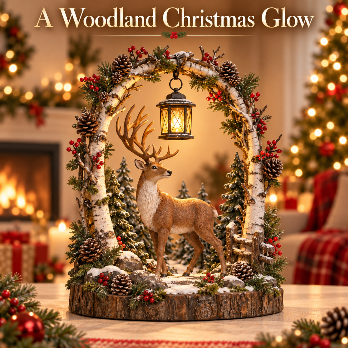 🐻Woodland Bear Family Lantern – Lighted Christmas Forest Tabletop Decor 🎄