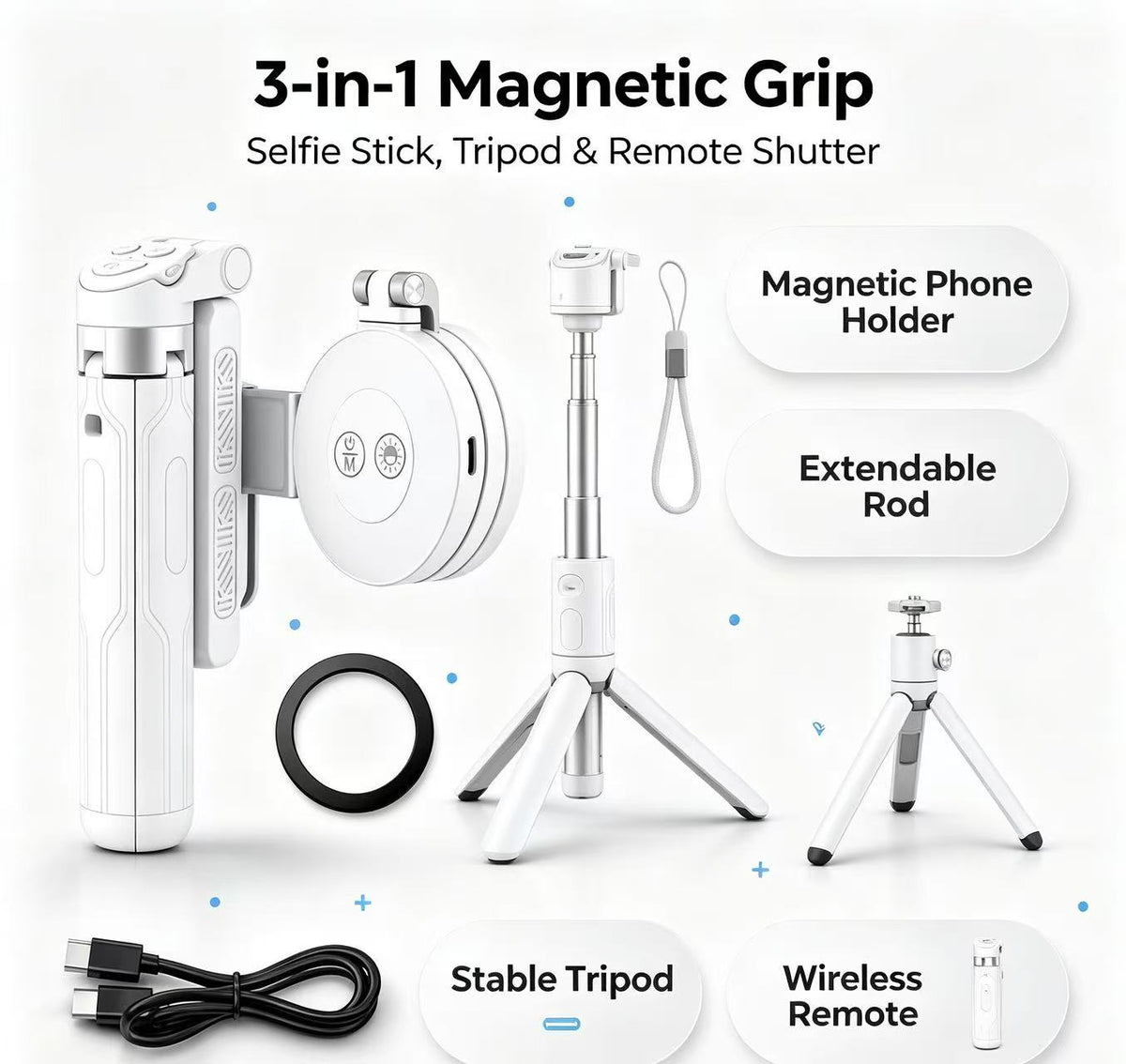 📹Zoomable Magnetic Palm Grip | Selfie Stick & Tripod