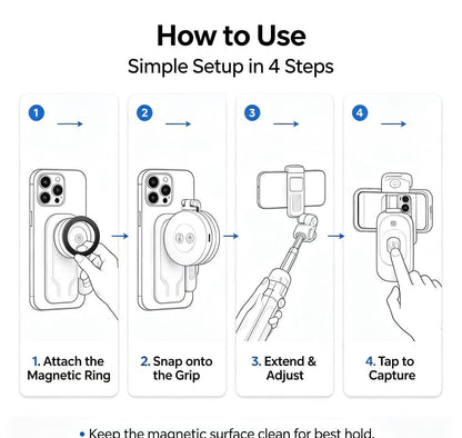 📹Zoomable Magnetic Palm Grip | Selfie Stick & Tripod