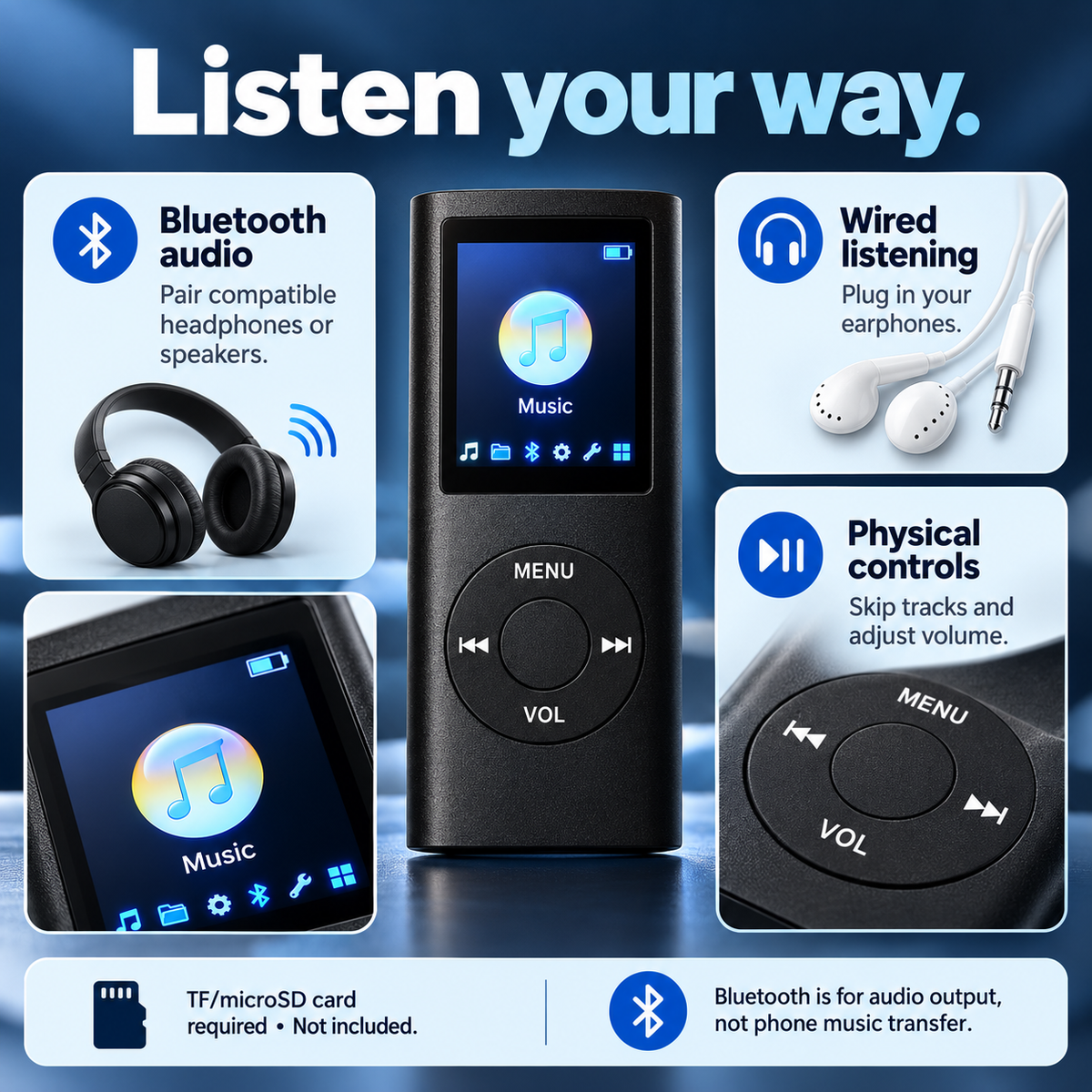 🎶Portable MP3 Player – Compact Digital Music Player with LCD Screen & TF Card Support✨