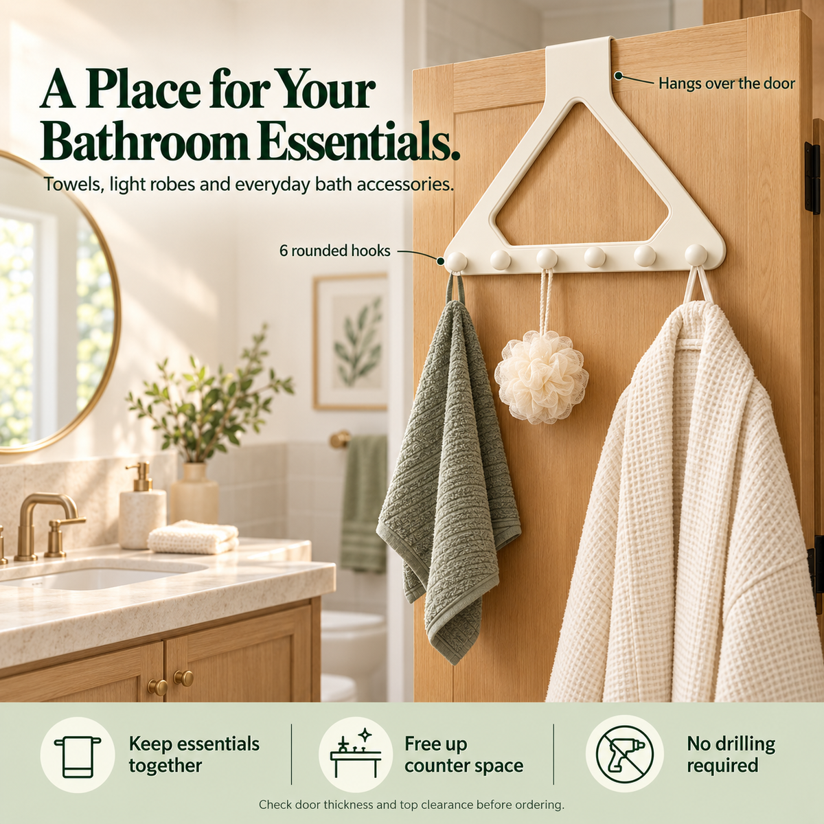 🚪 6-Hook Over-the-Door Organizer – No-Drill Space-Saving Hanging Rack ✨