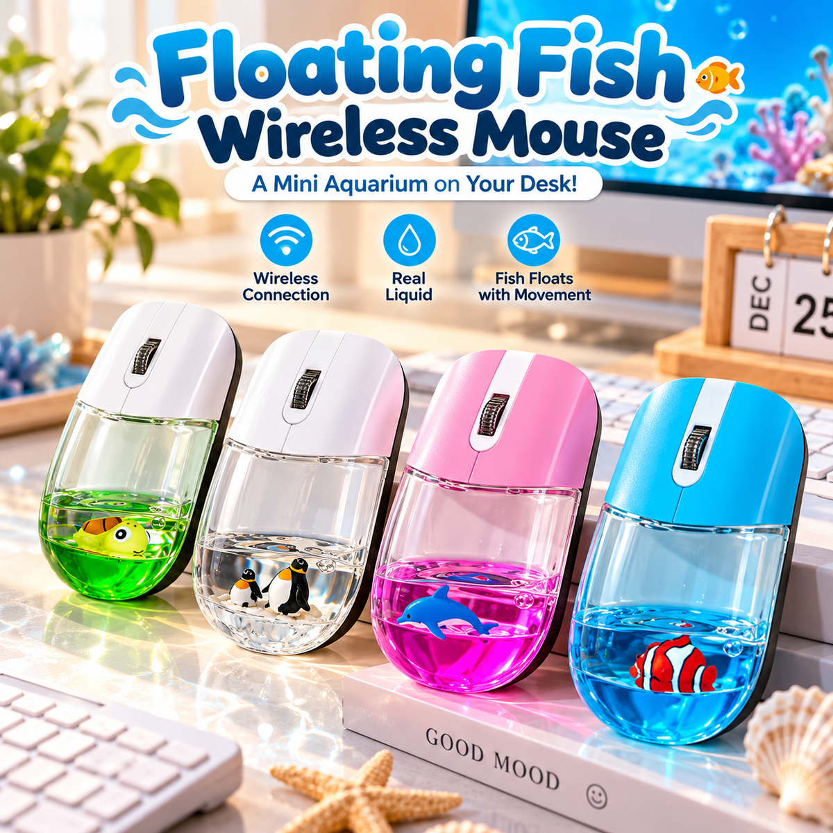 🐠✨ Mini Aquarium Liquid Wireless Mouse – Cute Floating Animal Design & Unique Desk Gift 🎁