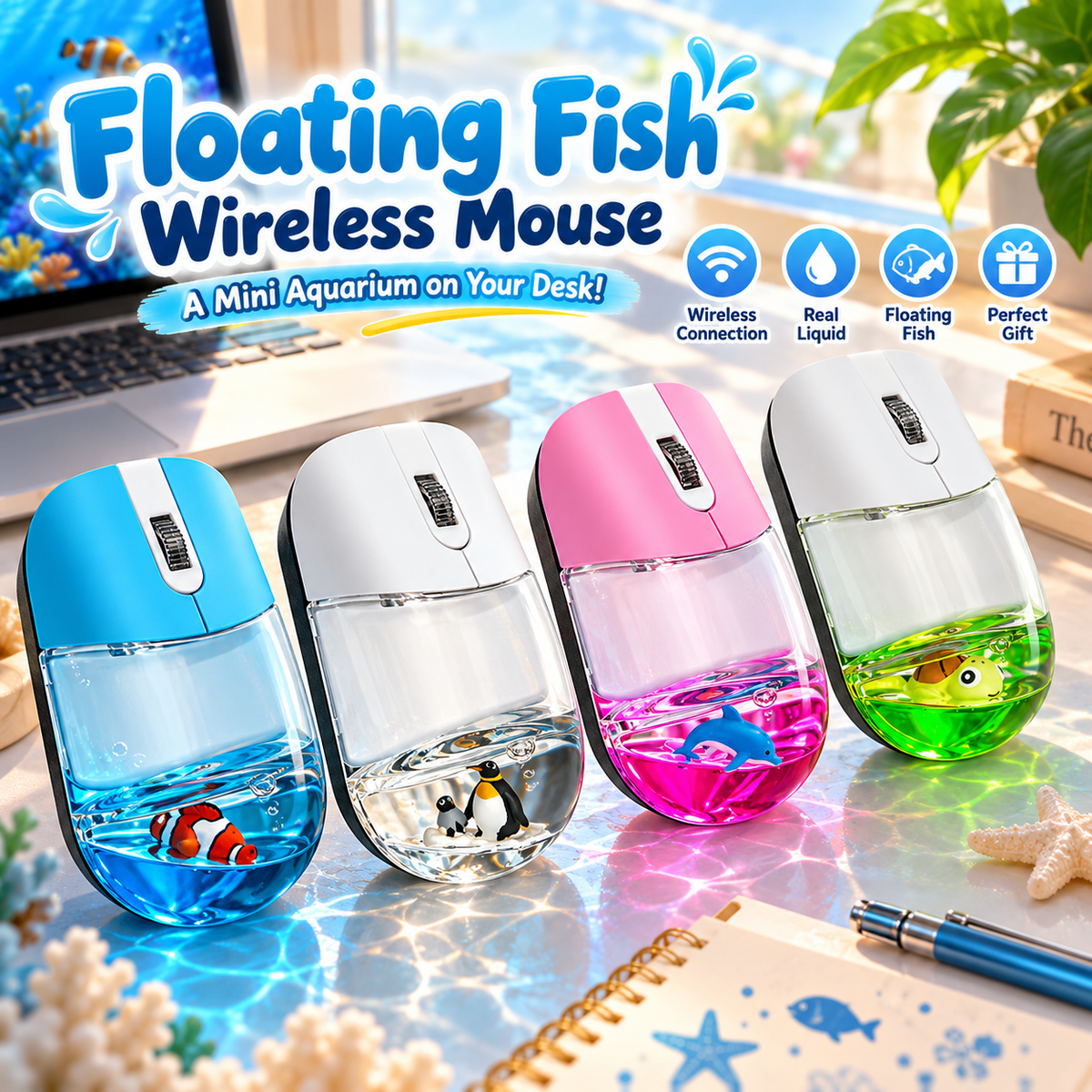 🐠✨ Mini Aquarium Liquid Wireless Mouse – Cute Floating Animal Design & Unique Desk Gift 🎁