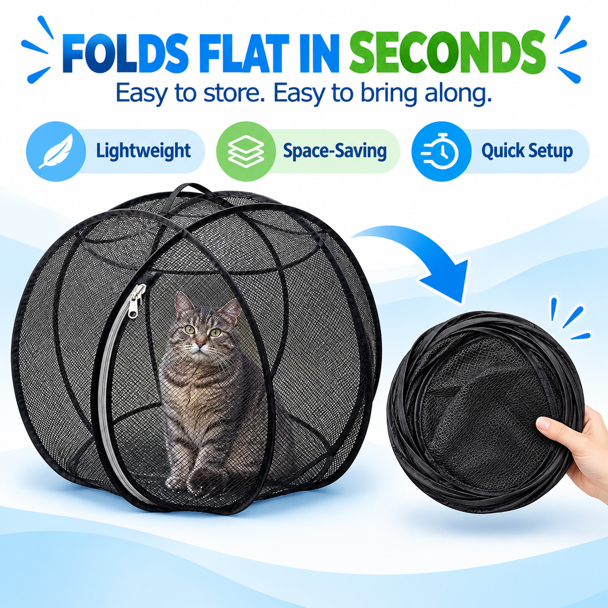 🐈 Pop-Up Mesh Cat Playpen – Roomy 32-Inch Indoor & Outdoor Enclosure
