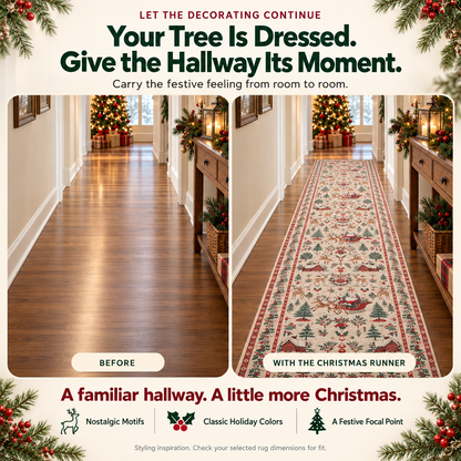 🔥LAST DAY 49% OFF -🎄Vintage Christmas Runner Rug – Santa, Reindeer & Timeless Holiday Charm