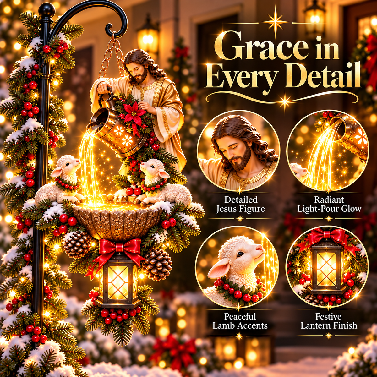 🎀🔥Last Day 50% OFF-✝️✨ Jesus Blessing Hanging Fountain – Lighted Christian Christmas Garden Decor