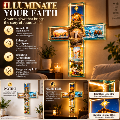 Illuminated 3D Biblical Story Cross – LED Christian Decor