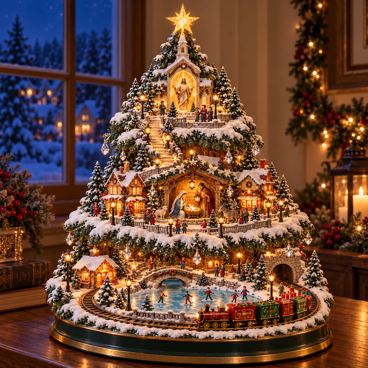 ✨ Christmas Village Lightscape Tree – Glowing Train, Carousel & Winter Wonderland 🎄🚂