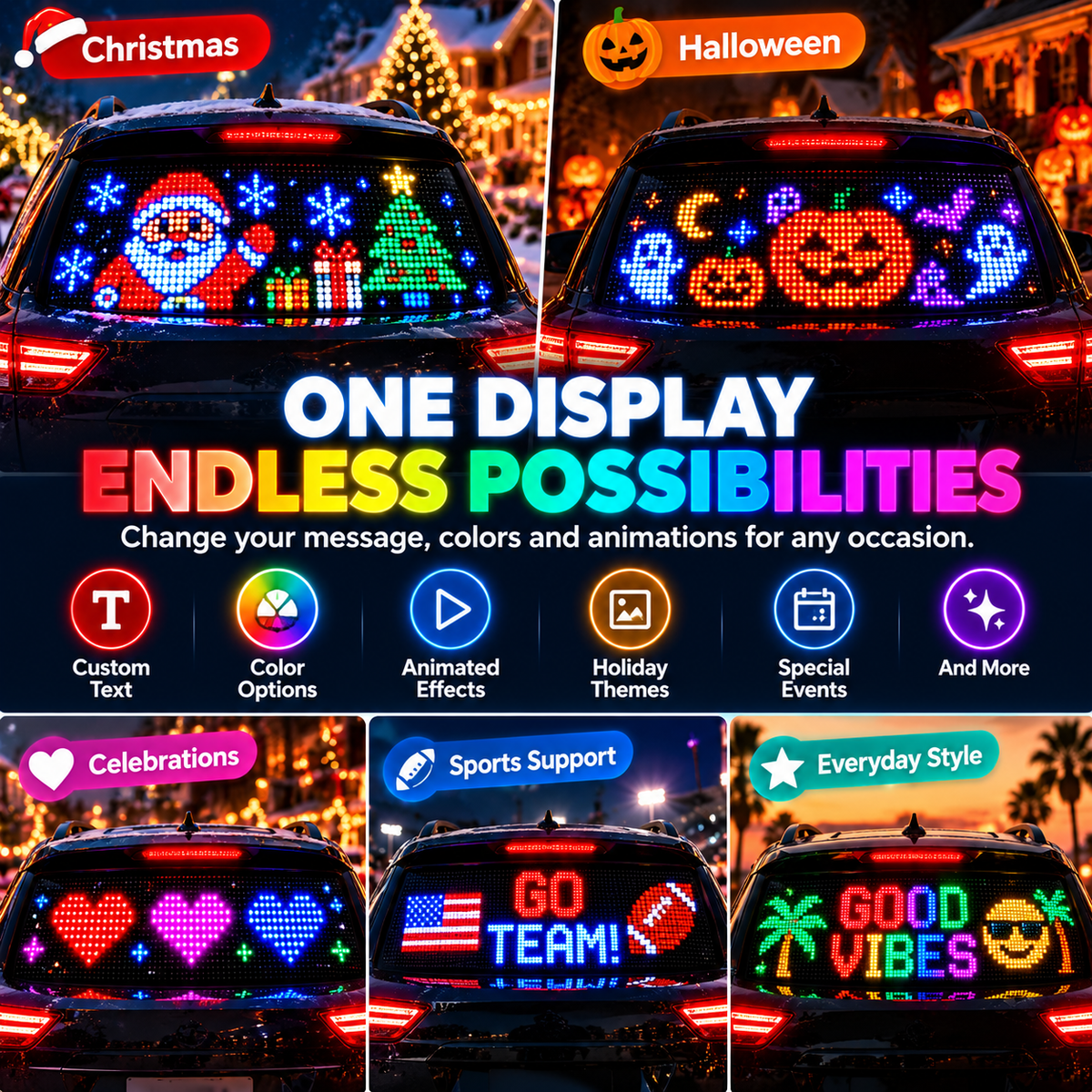 🚗🎄 Smart LED Pixel Car Display — App-Controlled Custom Text, Colors & Animations