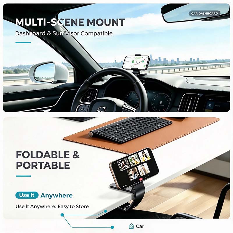 🔥 360° Foldable Magnetic Car Phone Mount – Dashboard & Visor Holder