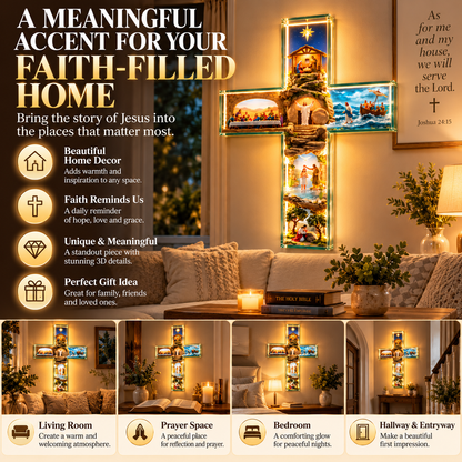 Illuminated 3D Biblical Story Cross – LED Christian Decor