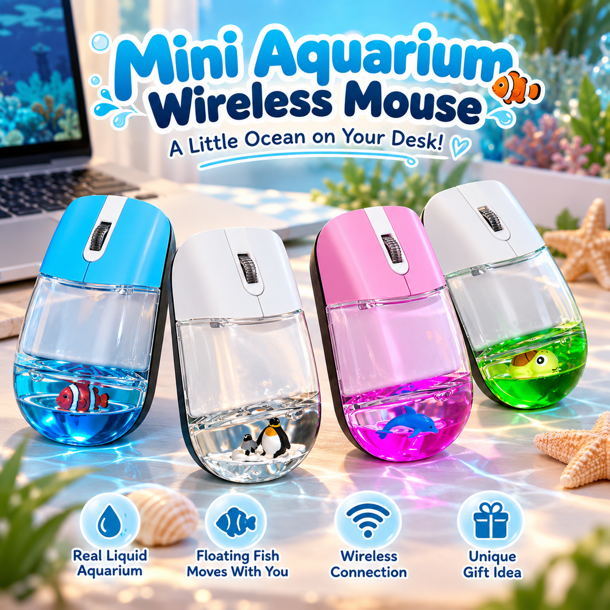 🐠✨ Mini Aquarium Liquid Wireless Mouse – Cute Floating Animal Design & Unique Desk Gift 🎁