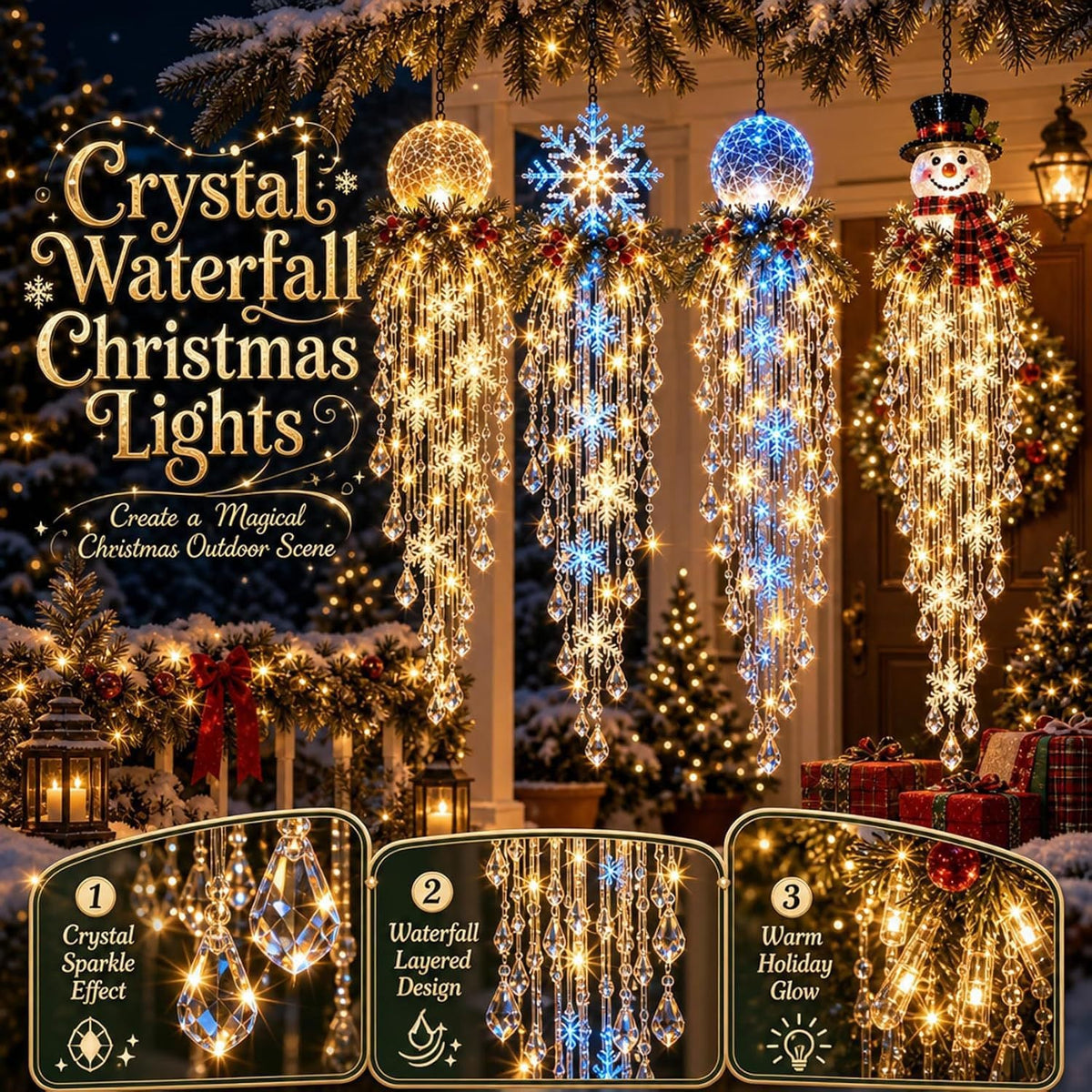 ❄️ Cascading Christmas Waterfall Lights – Festive Outdoor Hanging Decor ✨