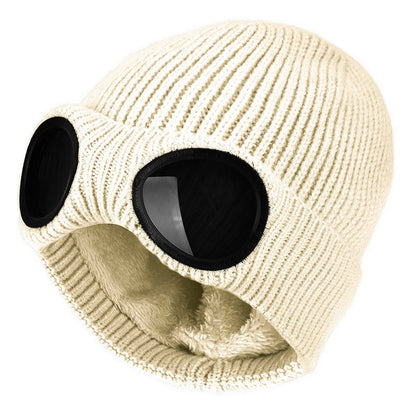 🎁Hot Sale🔥Unisex Solid Color Goggle Lens Design Beanie Hat