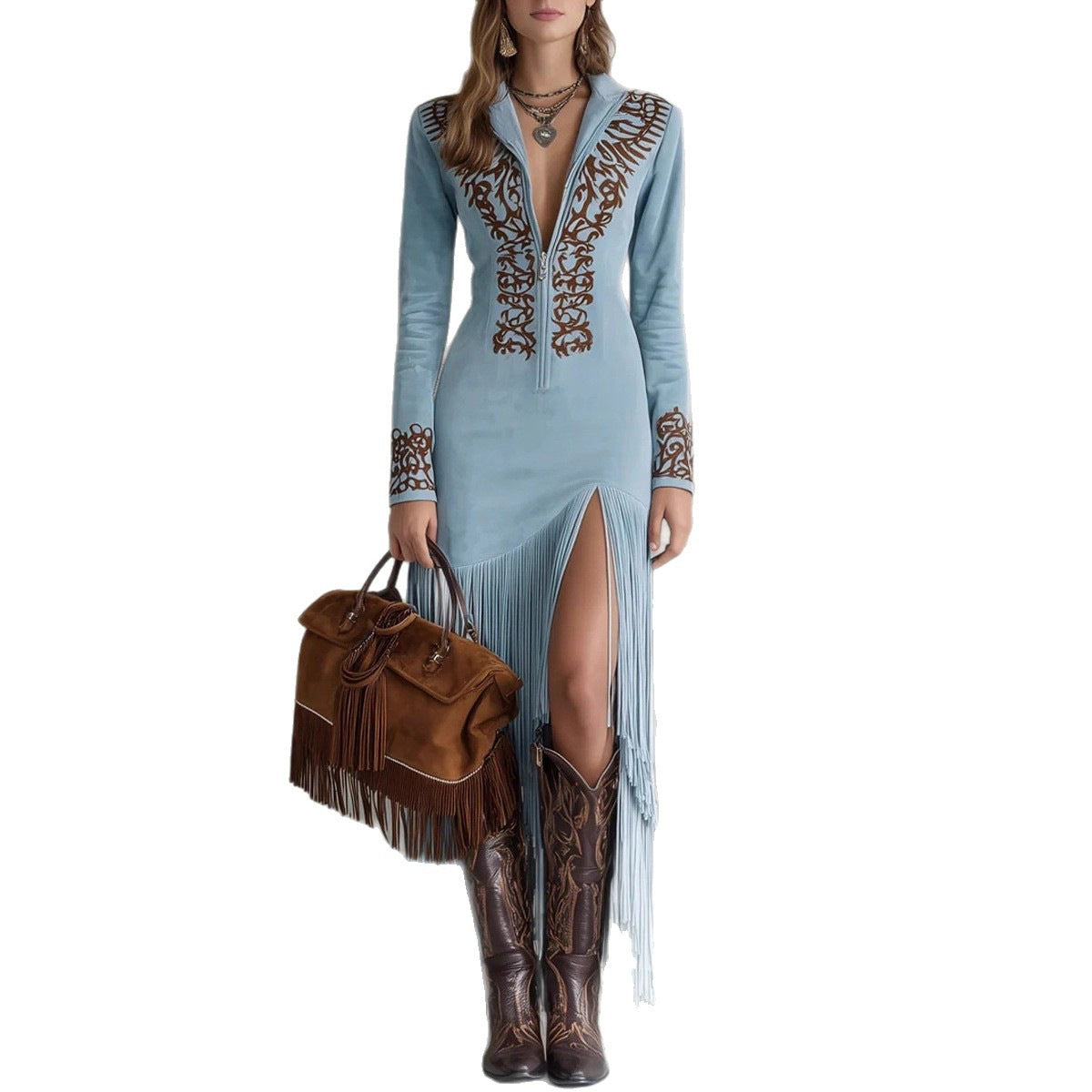 🌸 Vintage Floral Fringe Maxi Dress – Boho Chic Elegance