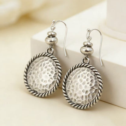 💫Vintage Hammered Metal Drop Earrings– Lightweight Geometric Statement Jewellery ✨