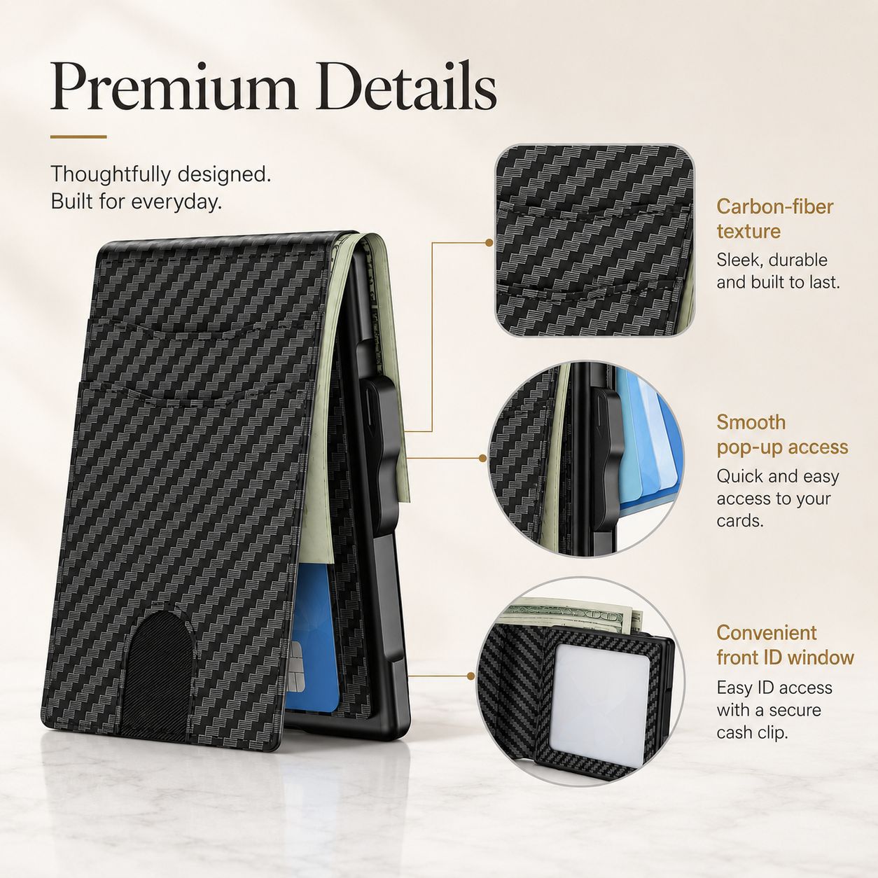 👛 Pop-Up Men's Wallet – RFID Blocking, Holds 12 Cards, Slim & Secure