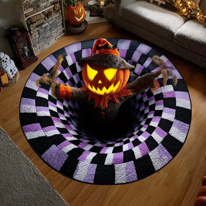 🎃 3D Optical Illusion Skeleton Vortex Quilted Round Halloween Rug