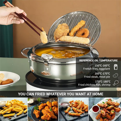 🍤🔥 Japanese Tempura Frying Pot – Oil-Saving Stainless Steel Fryer with Temperature Control! ✨