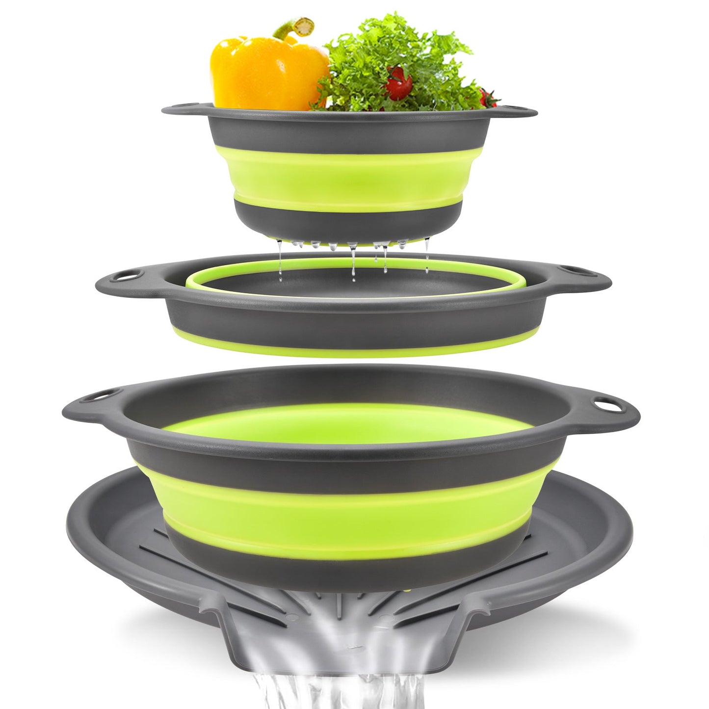 🍝3-Piece Collapsible Colander Set – Space-Saving Strainers with Draining Base