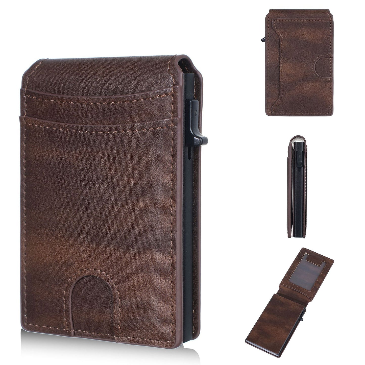 💰Pop-Up Wallet – Aluminum + Leather, RFID Blocking, Cash & Card Slots