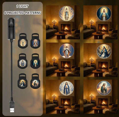 USB prayer projection light with six Virgin Mary projection images