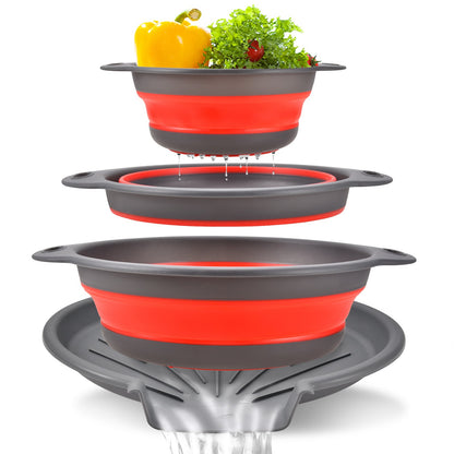 🍝3-Piece Collapsible Colander Set – Space-Saving Strainers with Draining Base