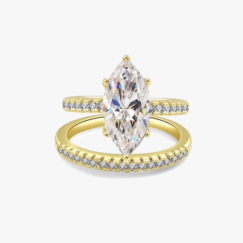 💍 Marquise Sparkle Ring Set – Elegant Two-Piece Gold-Tone Statement Jewelry ✨