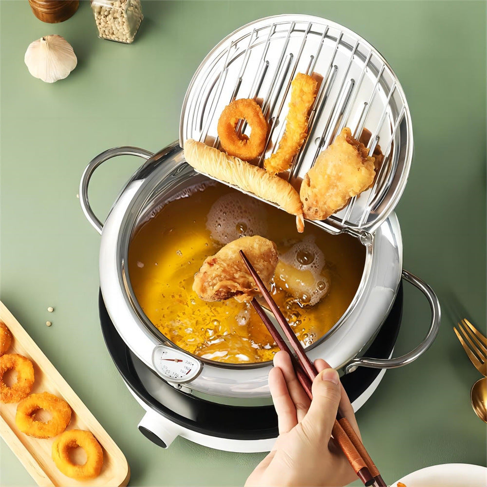 🍤🔥 Japanese Tempura Frying Pot – Oil-Saving Stainless Steel Fryer with Temperature Control! ✨