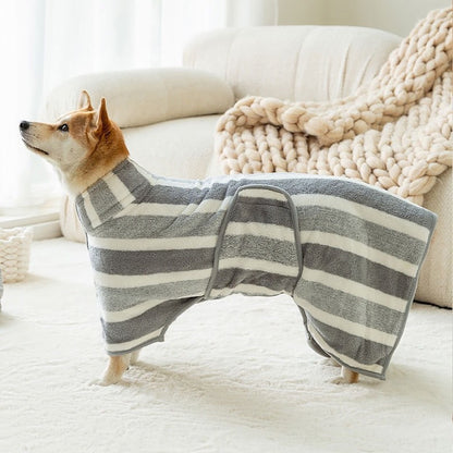 Quick-Drying Dog Bathrobe, 1-Piece Striped Pet Dressing Gown with Adjustable Belly Band, Super-Absorbent Super-Soft Fabric #GLOBAL PICKS