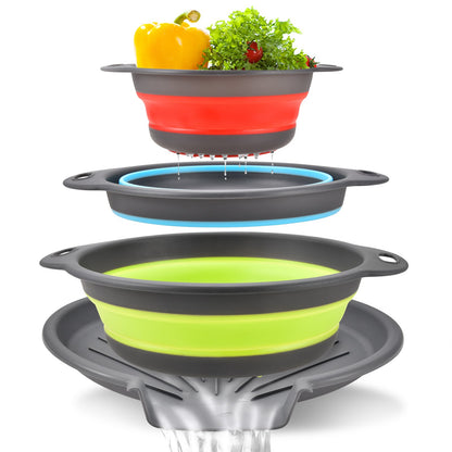 🍝3-Piece Collapsible Colander Set – Space-Saving Strainers with Draining Base