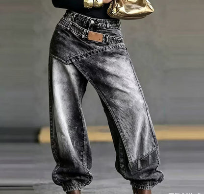 Layered Washed Wide-Leg Jeans – Women's Streetwear Style