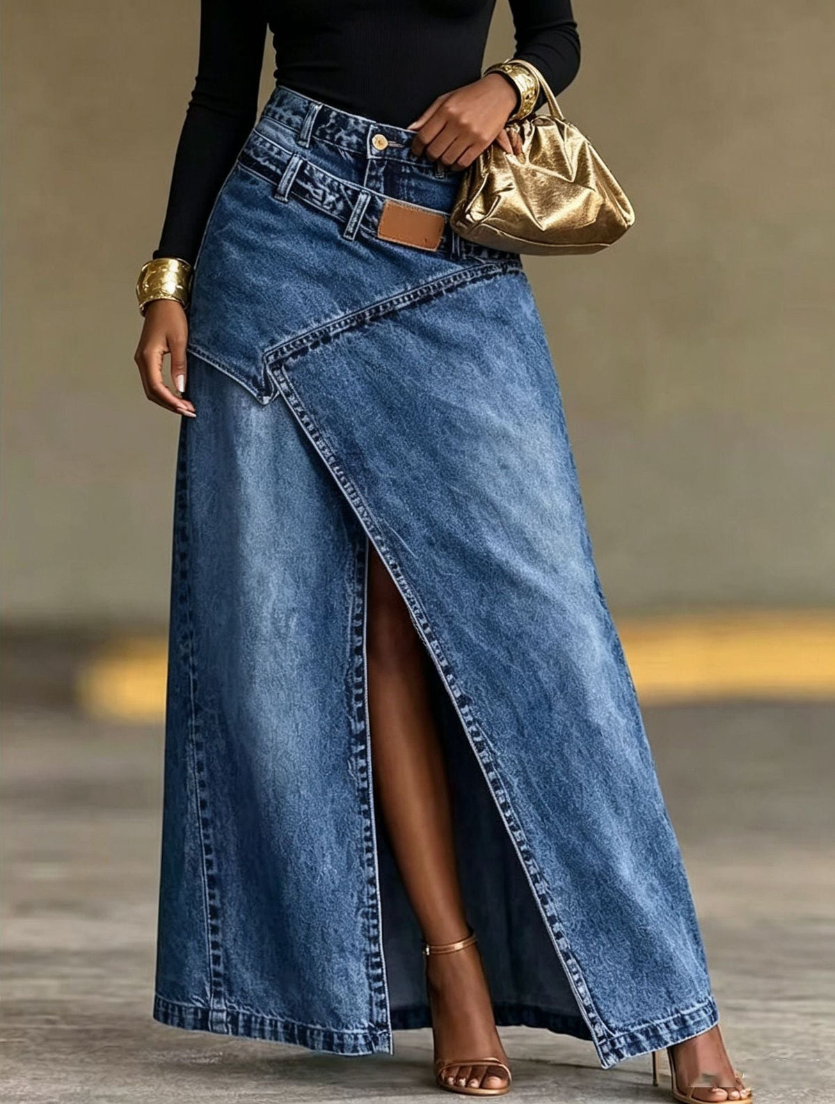 Layered Washed Wide-Leg Jeans – Women's Streetwear Style