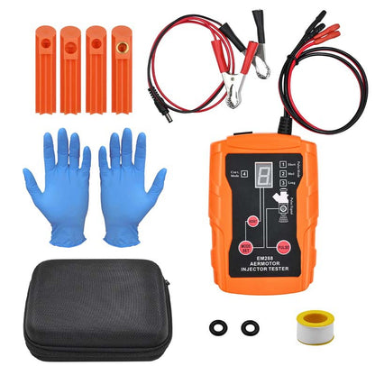 Universal Fuel Injector Tester, DIY test Tool, 8 Pulse Modes, 4 Wire Dual Channel for 2 Fuel Injectors, 8 Size Cleaning Adapters, 12V/5V Output Power