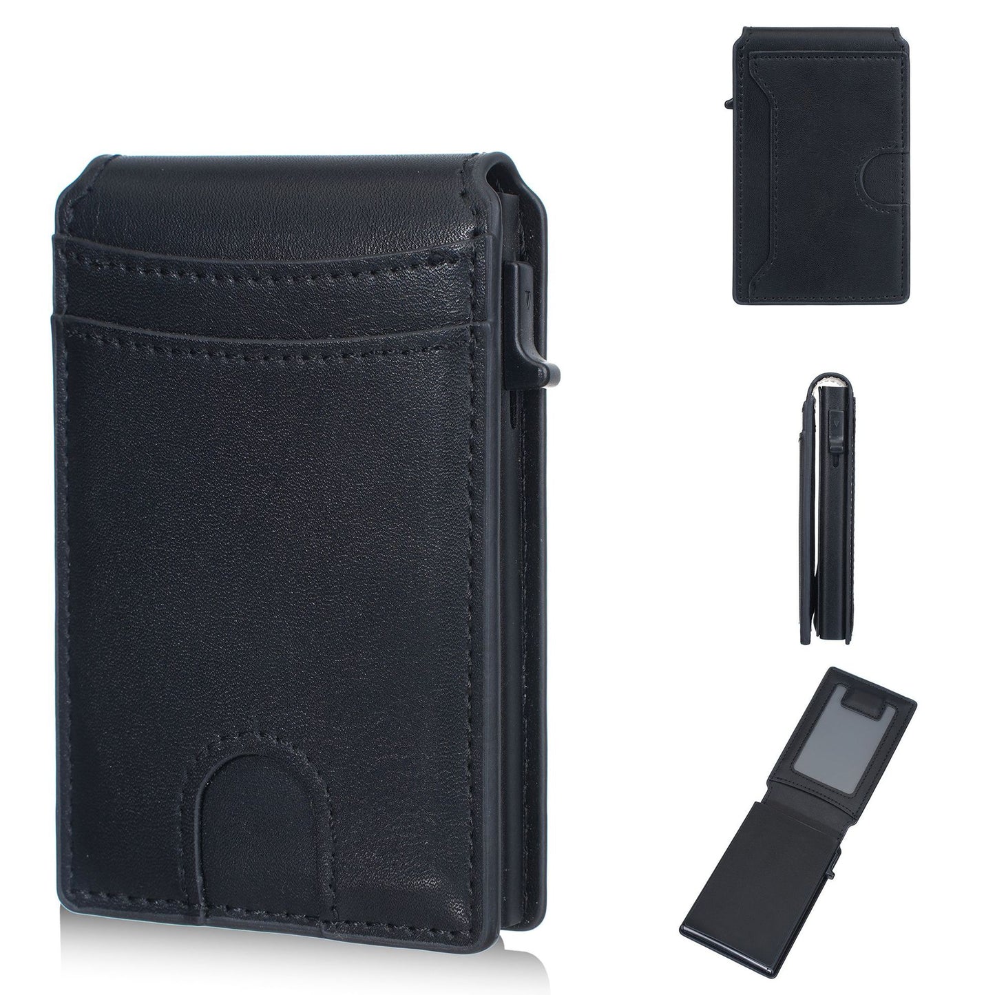 💰Pop-Up Wallet – Aluminum + Leather, RFID Blocking, Cash & Card Slots