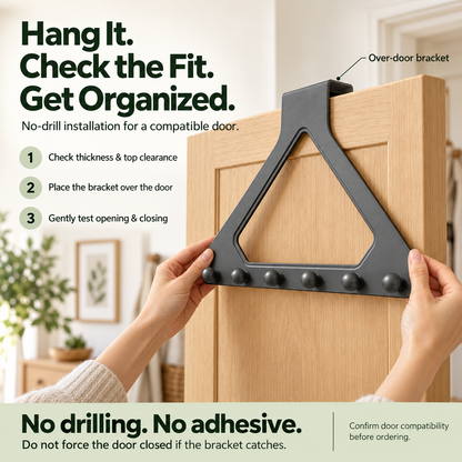 🚪 6-Hook Over-the-Door Organizer – No-Drill Space-Saving Hanging Rack ✨