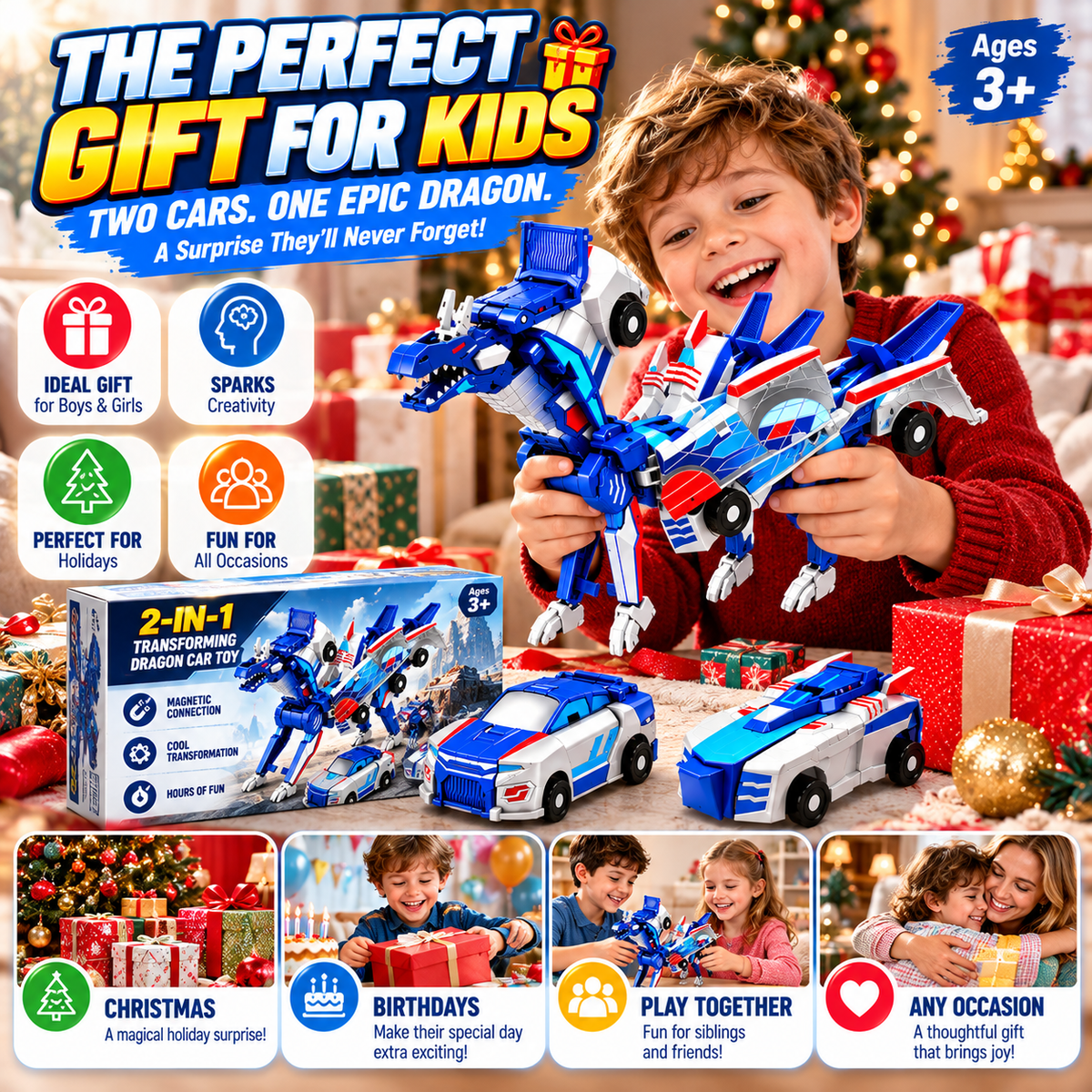 🚗 Transforming Dragon Racing Car – Magnetic 2-in-1 Action Toy 🐉🔥
