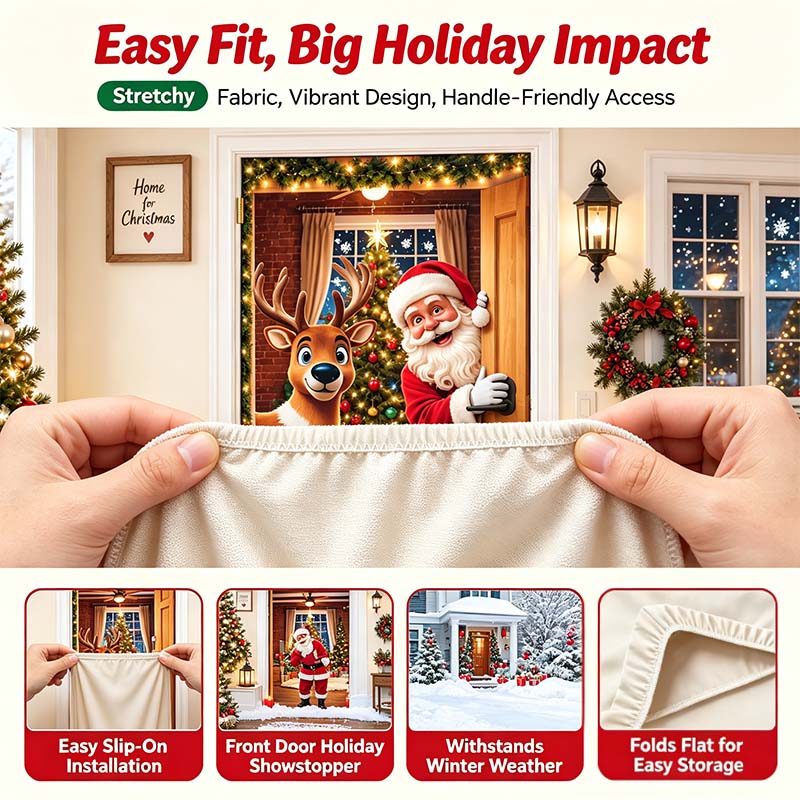 🎄 Christmas Stretch Door Cover – Elastic Santa Holiday Door Wrap