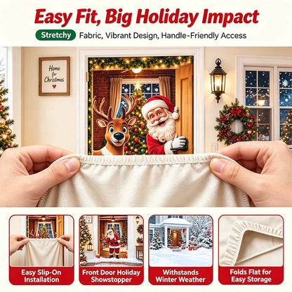 🎄 Christmas Stretch Door Cover – Elastic Santa Holiday Door Wrap