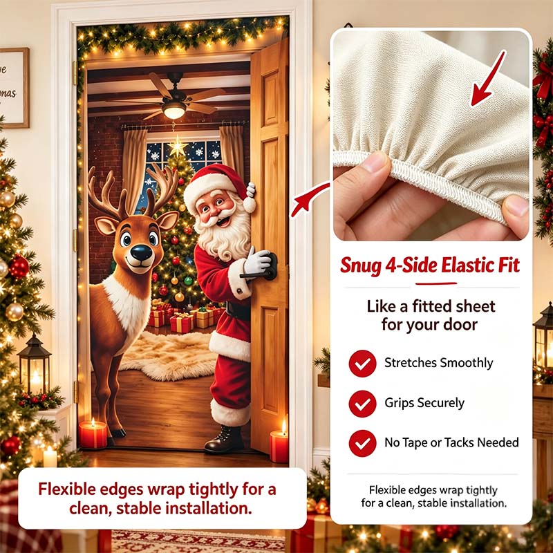 🎄 Christmas Stretch Door Cover – Elastic Santa Holiday Door Wrap