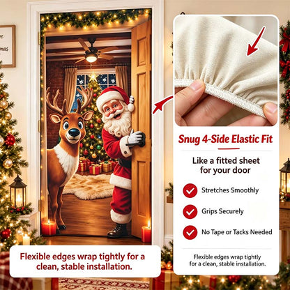🎄 Christmas Stretch Door Cover – Elastic Santa Holiday Door Wrap