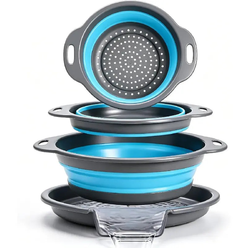 Collapsible Colander Set with Oversized Draining Tray