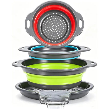 Collapsible Colander Set with Oversized Draining Tray