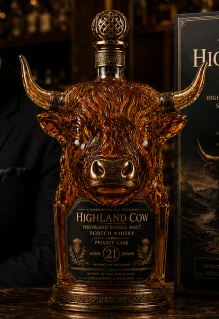 Highland Cow Private Cask 21 Years Cow Head Shaped Scotch Whisky Bottle