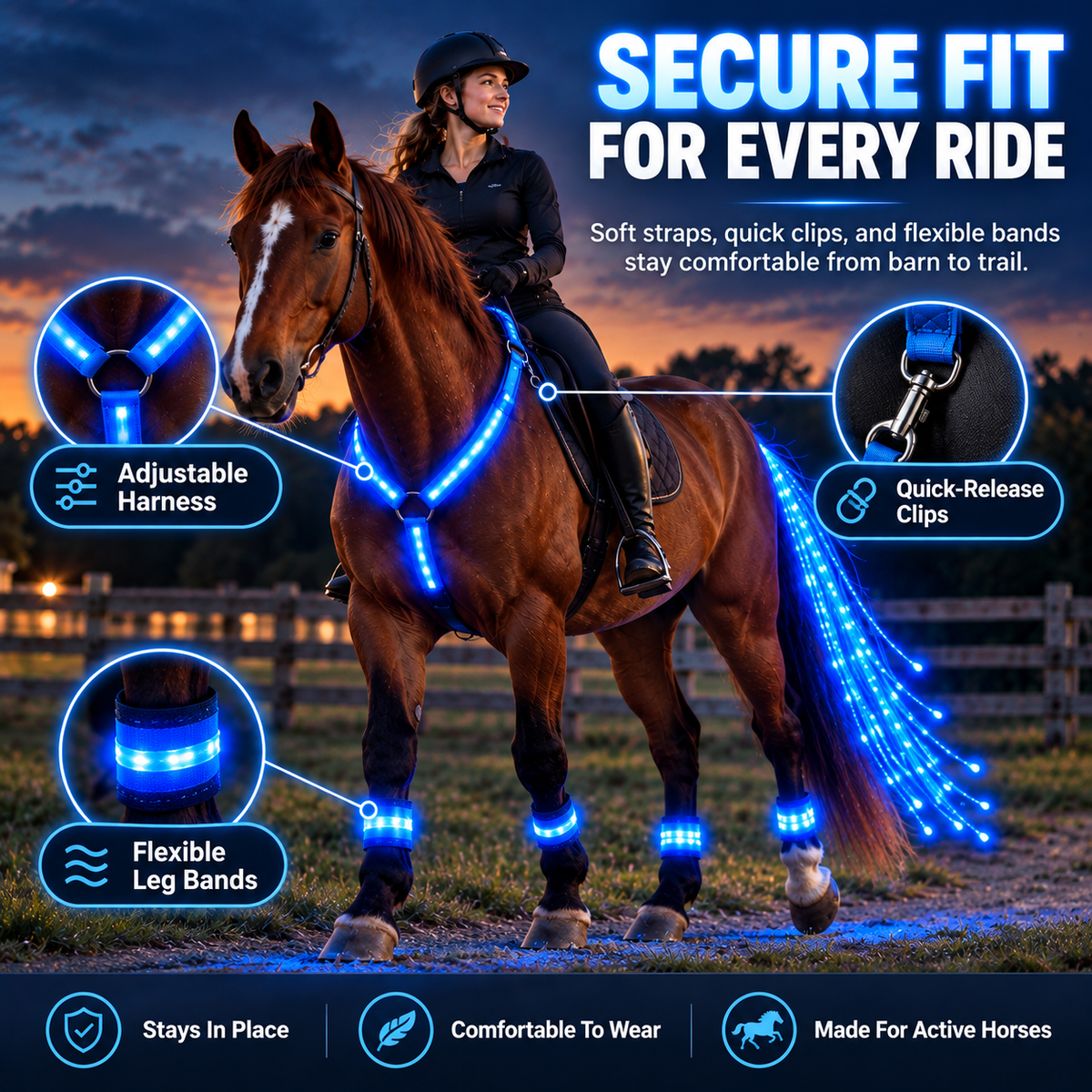 🐴 LED Horse Night Riding Lights – Full-Body Glow Kit with Enhanced Visibility & 12 Lighting Modes