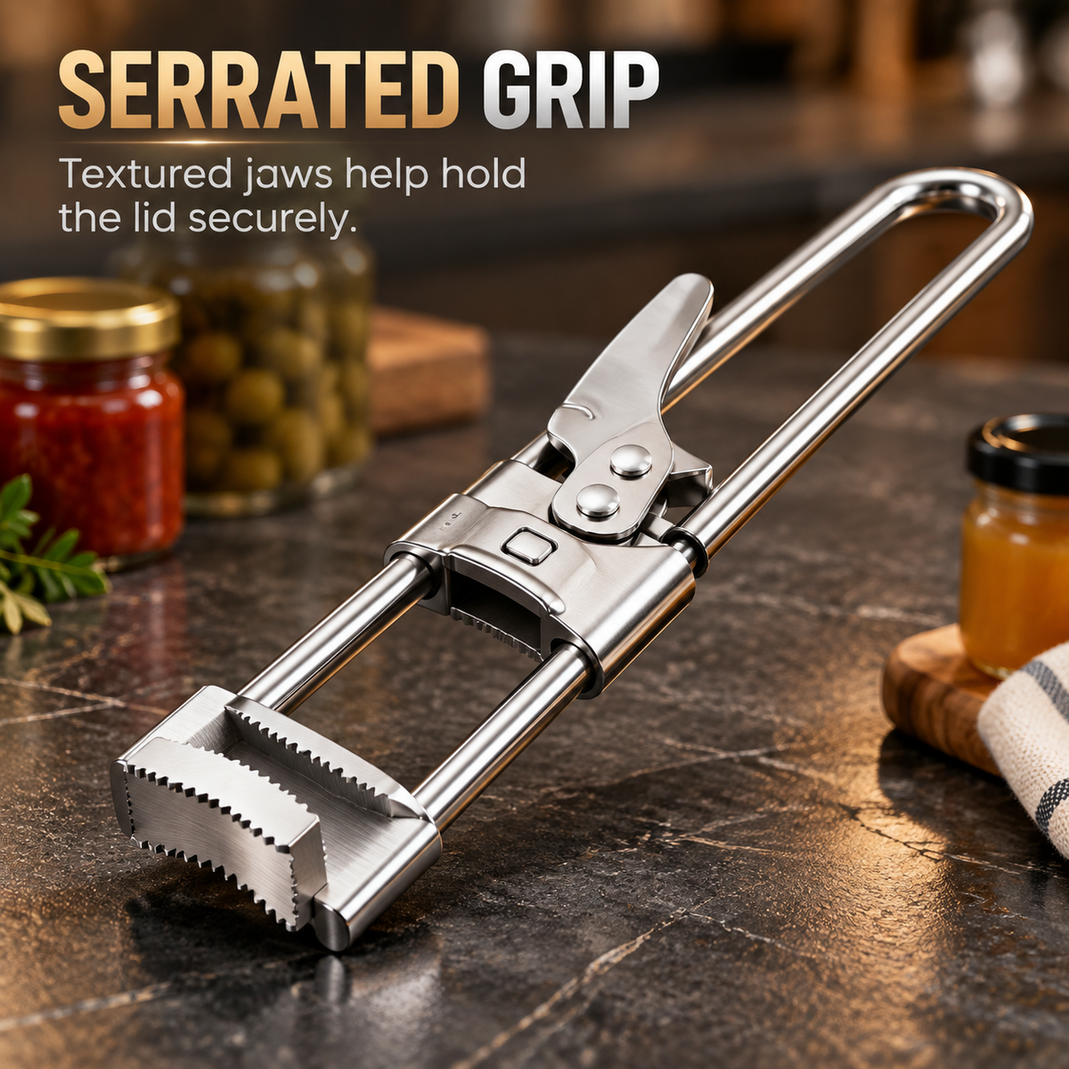🍾 Adjustable Stainless Steel Jar & Bottle Opener – Multi-Size Grip for Tight Lids & Caps ✨