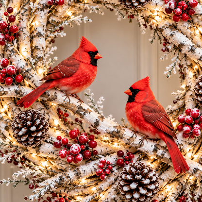 🔥 LAST DAY 49% OFF! ❤️ Snowy Birch Cardinal Christmas Wreath – Lighted Holiday Door Decor with Red Cardinals ✨