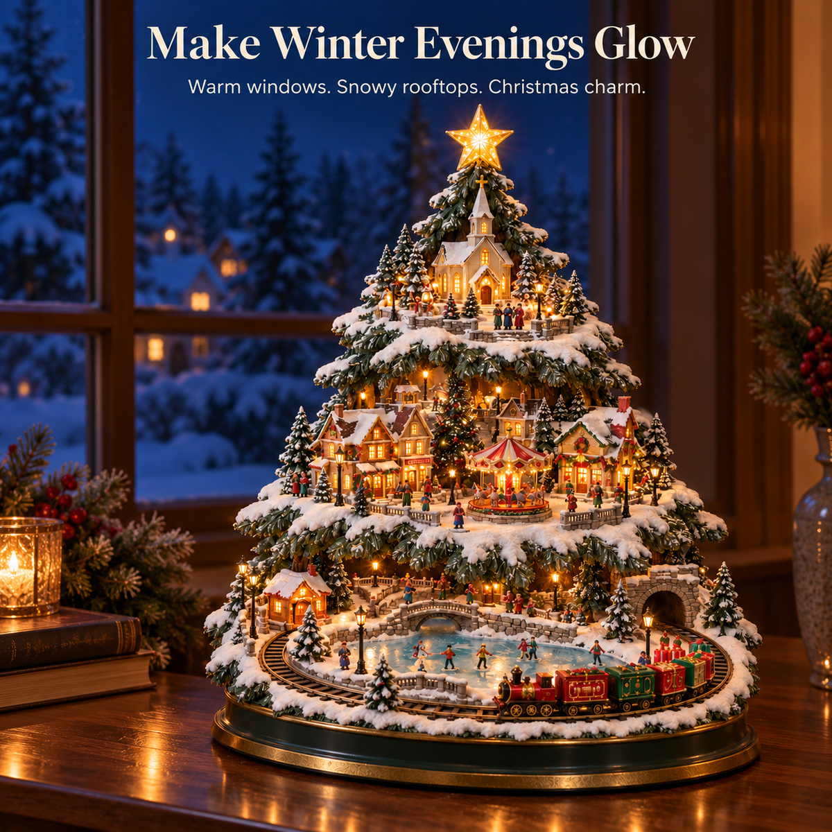 ✨ Christmas Village Lightscape Tree – Glowing Train, Carousel & Winter Wonderland 🎄🚂