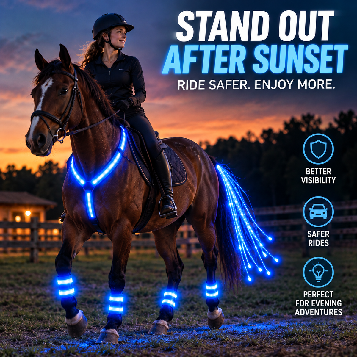 🐴 LED Horse Night Riding Lights – Full-Body Glow Kit with Enhanced Visibility & 12 Lighting Modes